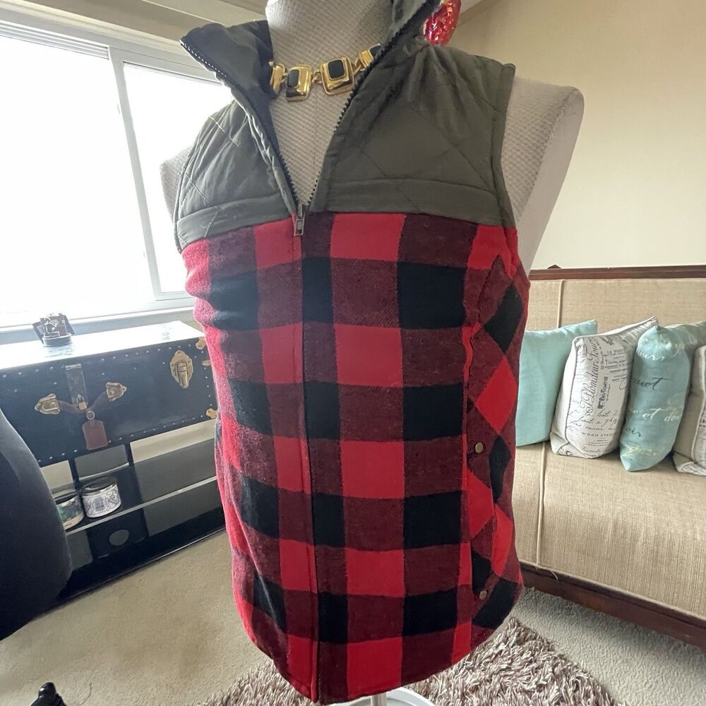 Maurices Women's Buffalo Plaid Puffer Vest Jacket Coat with Pockets Size Small - Picture 3 of 13